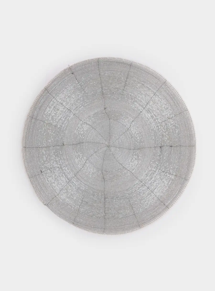 Салфетка под приборы, 36 см, бисер, круглая, серебристая, Bijou ,image-0