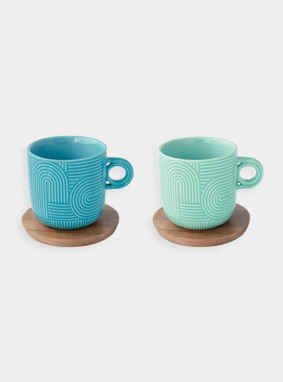 Набор чашек, 2 шт, 0.25 л, мятный, морская волна, на подставке, акация,  Радуга, image-0