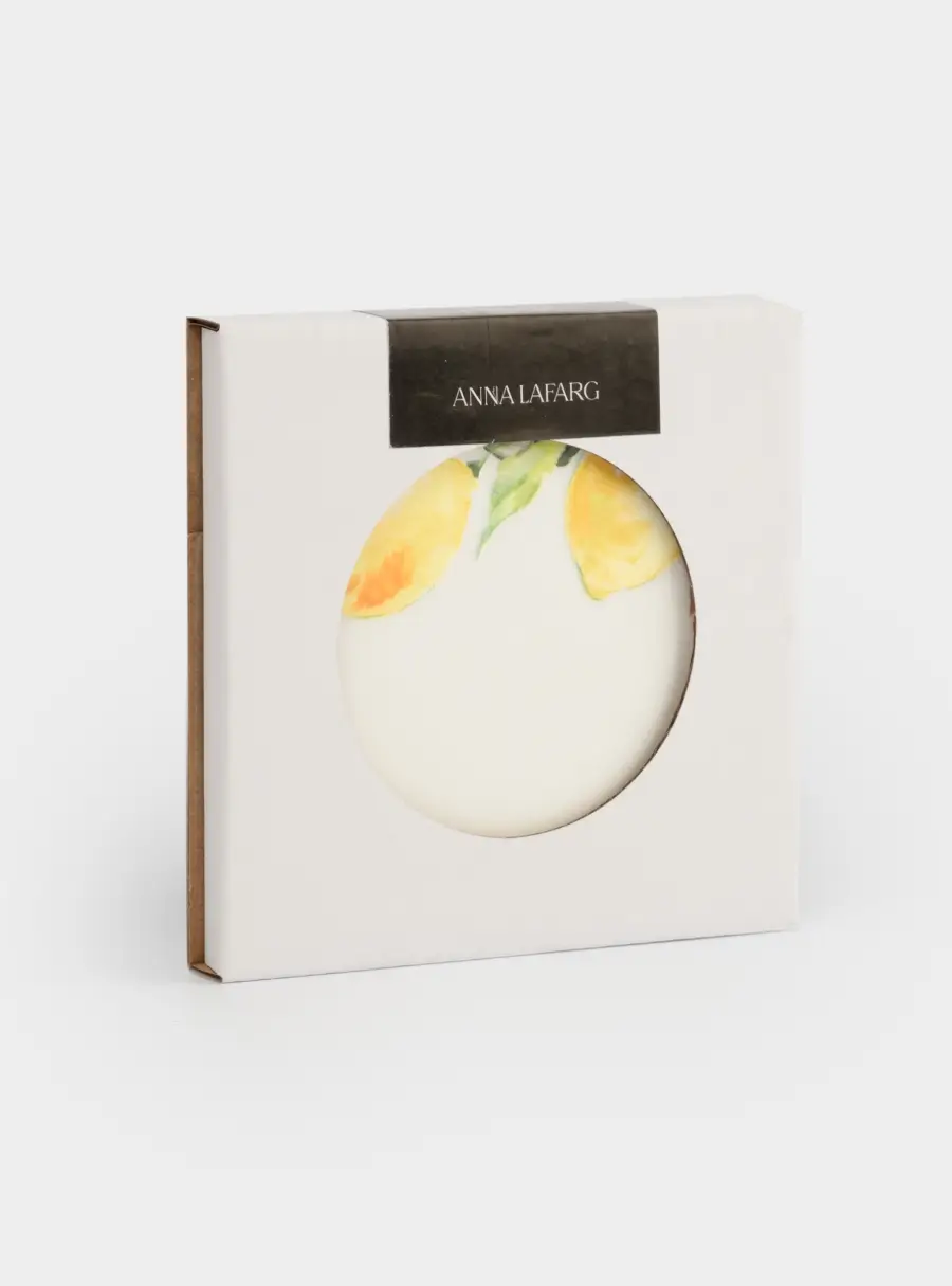 Подставка под кружку, 11 см, круглая, керамика/пробка, белая, Лимоны на ветке, Palermo, image-4