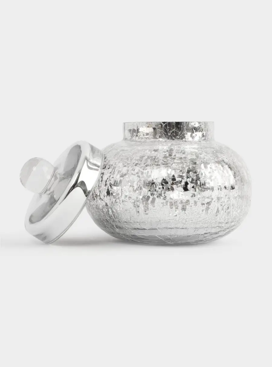Конфетница, 16х15 см, с крышкой, стекло, серебристая, Кракелюр, Craquelure ,image-3