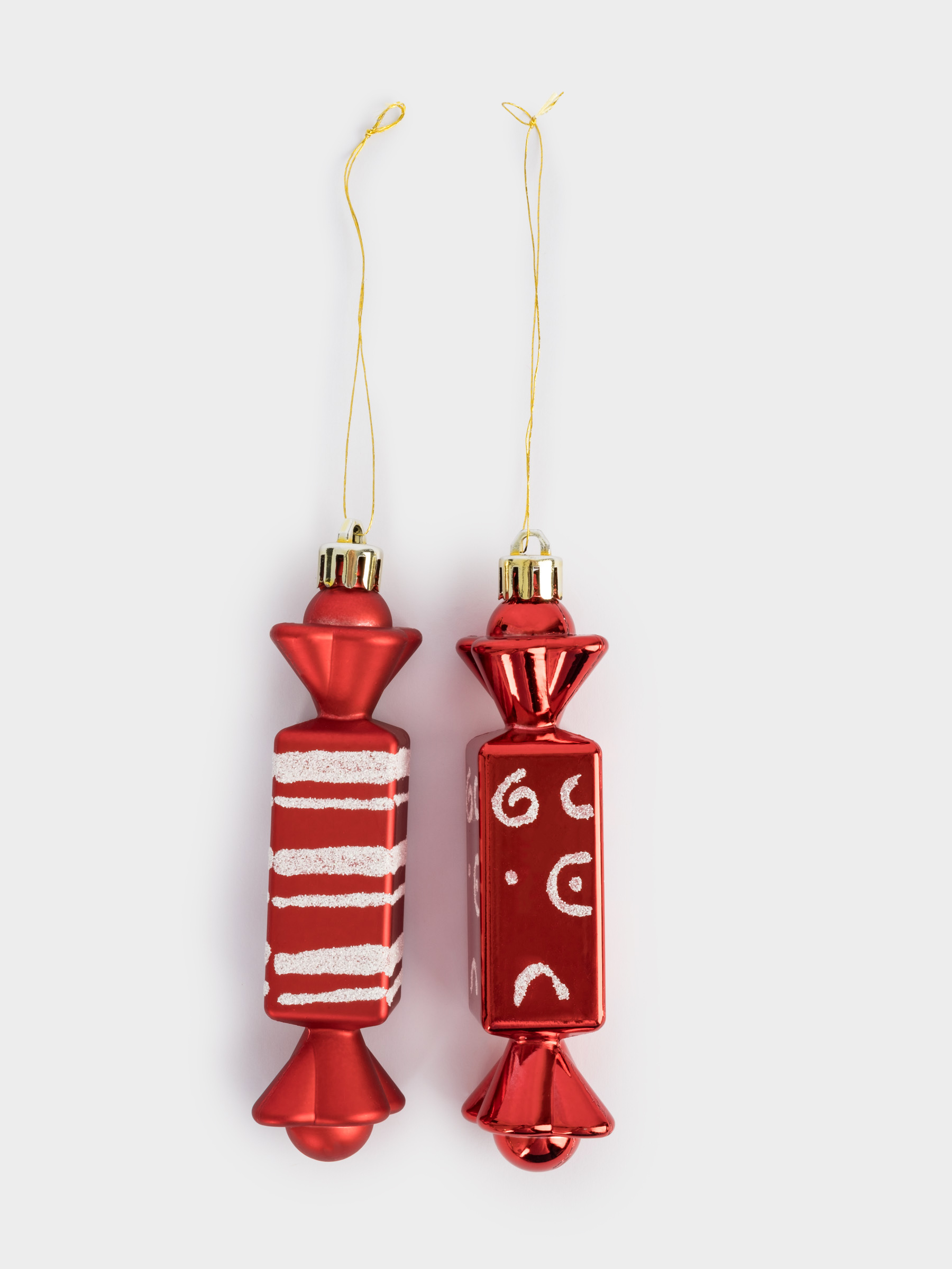 Игрушка елочная, 2 шт, 3х12 см, пластик, красная, Конфеты, New year, image-1