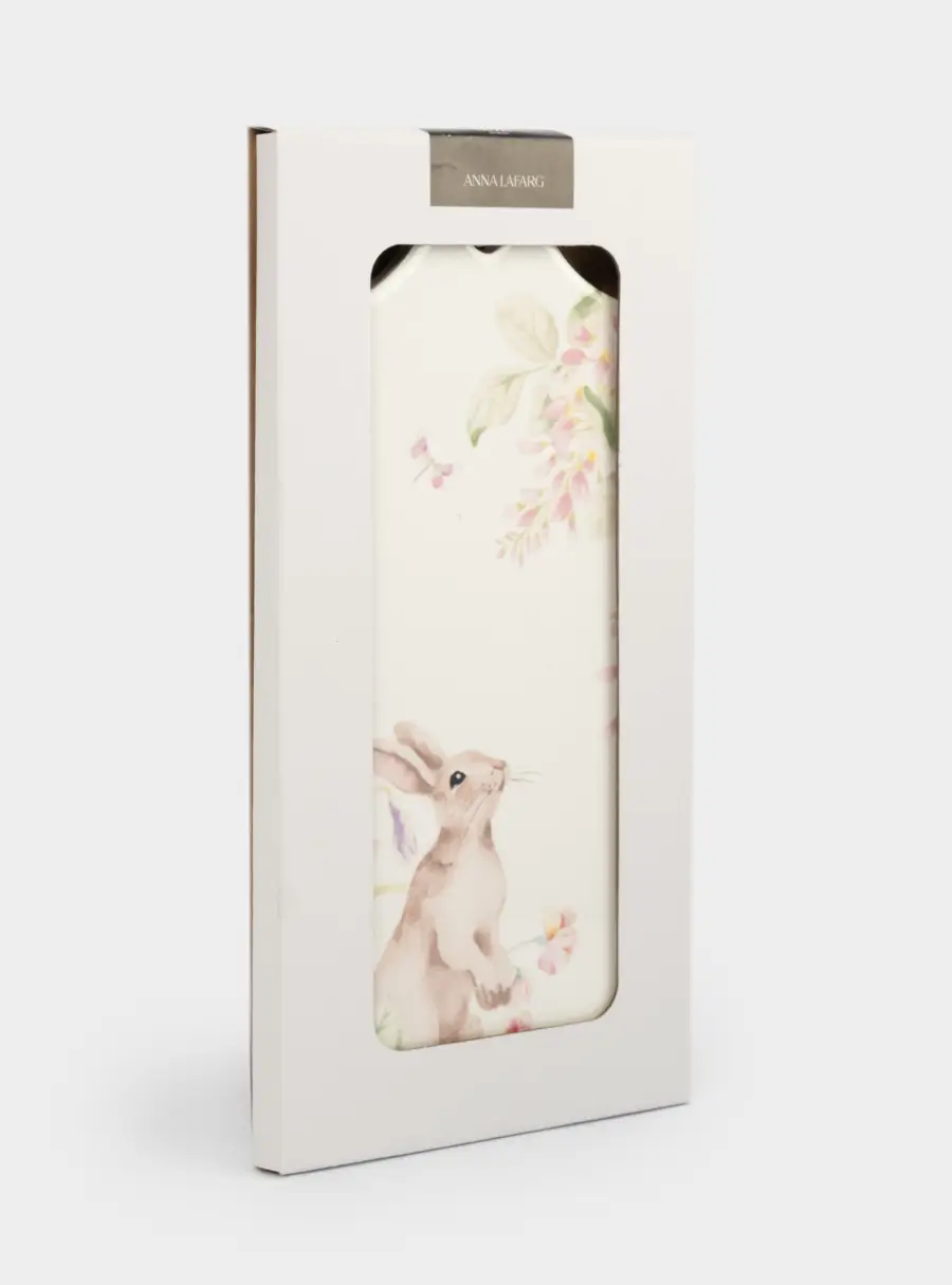 Подставка под горячее, 14x28 см, керамика/пробка, белая, Кролик в цветах, Flower Rabbit, image-4