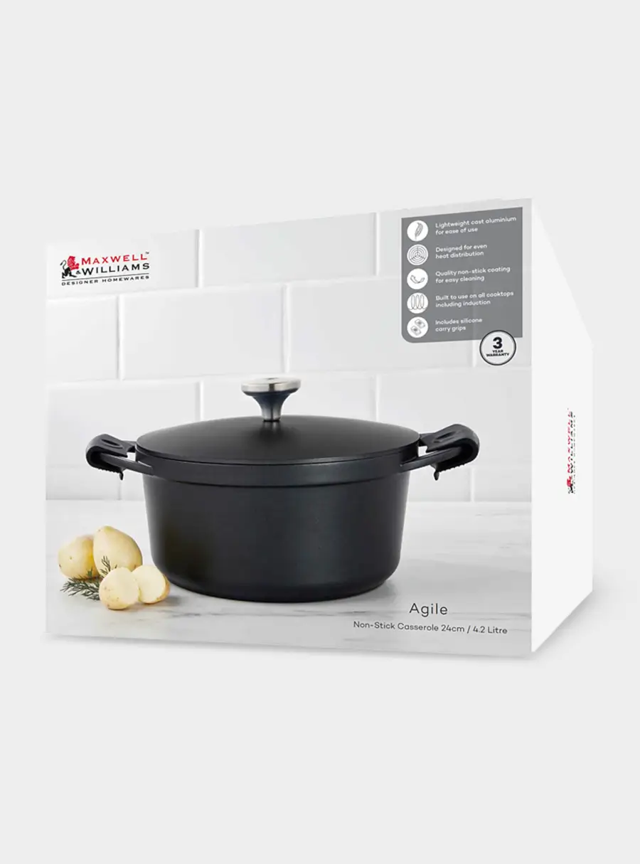 Кастрюля, 24 см, 4.2 л, с крышкой, с покрытием, алюминий, чёрная, Agile, image-4