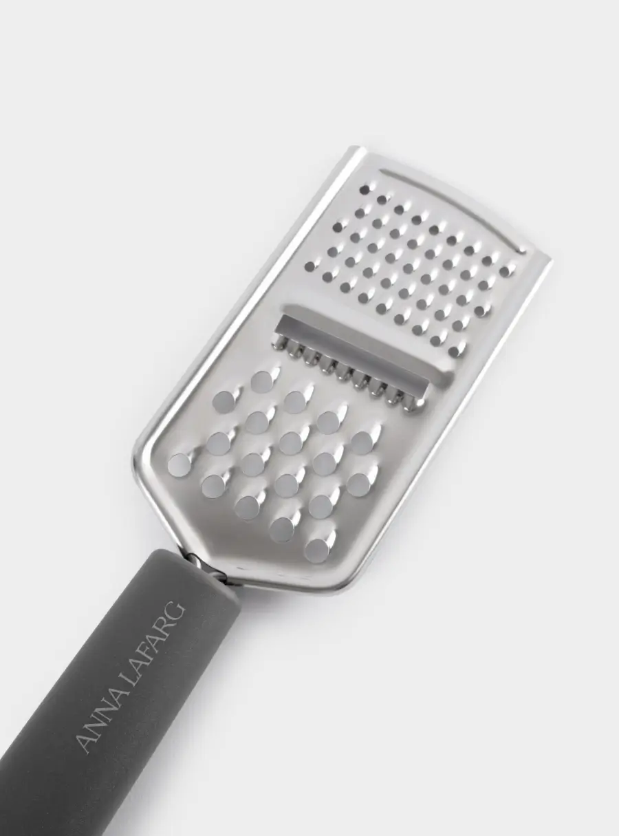 Терка, 24 см, 3 в 1, крупная/мелкая/для слайсов, с ручкой, сталь/пластик, графитовая, Multi ,image-3