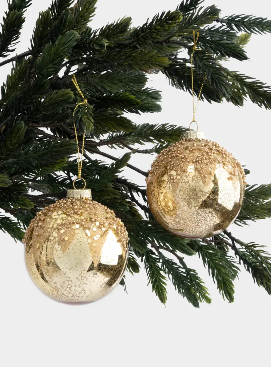 Игрушка елочная, 8 см, 2 шт, стекло, шампань, Шар с изморозью, New year, image-2