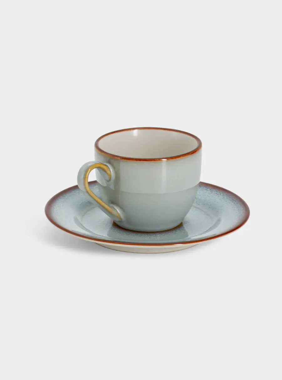 Пара кофейная, 1 перс, 2 пр, 90 мл, керамика, серо-бежевая, с коричневым кантом, Mandala ,image-1