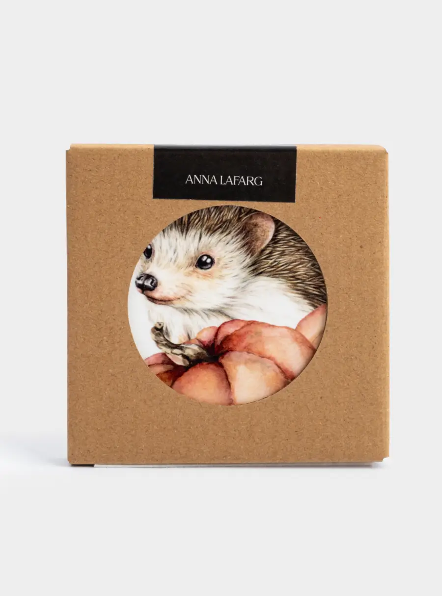 Подставка под кружку, 11 см, квадратная, керамика/пробка, белая, Еж Autumn forest, image-5