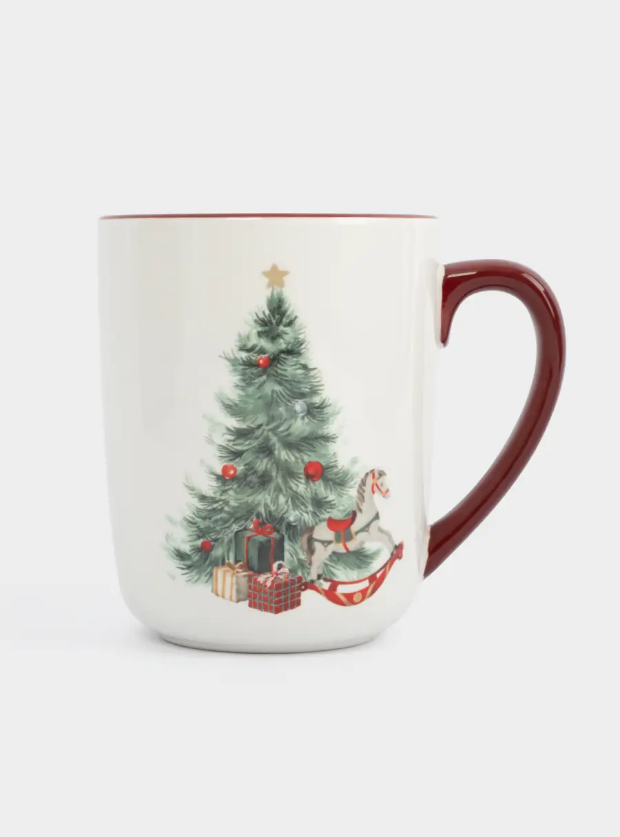 Кружка, 540 мл, керамика, красная, Лошадка у елки, Festival ,image-1