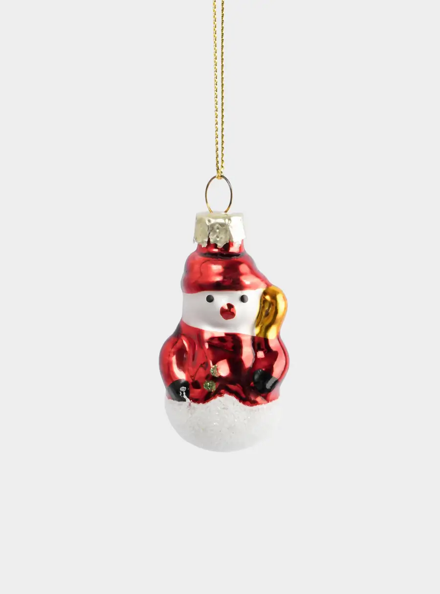 Игрушка елочная, 4 см, стекло, красная, Снеговик, New year