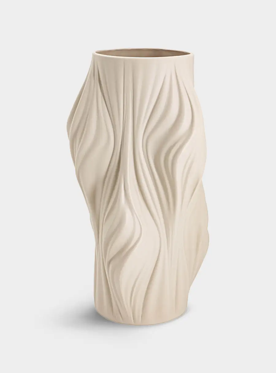 Ваза для цветов, 36 см, декоративная, фарфор P, серо-бежевая, матовая, Волны, Edit, image-0