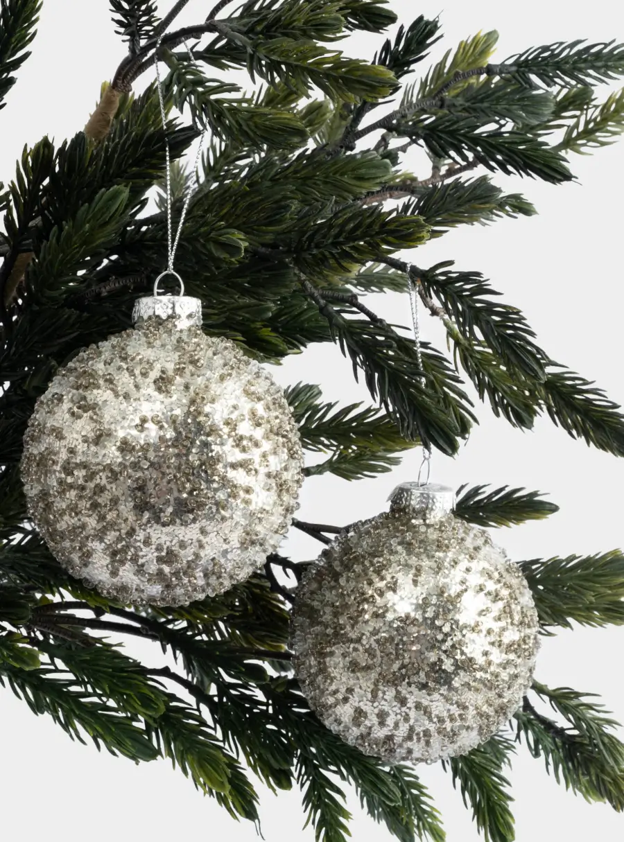 Игрушка елочная, 8 см, 2 шт, стекло, серебристая, Шар с изморозью, New year, image-2