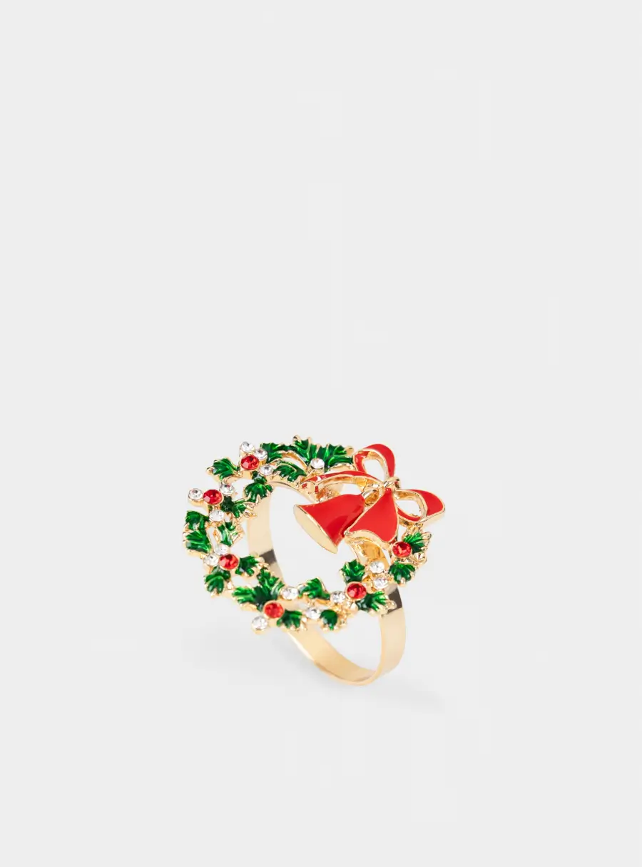 Кольцо для салфеток, 4 см, металл, золотистое, Рождественский венок, New Year ,image-0