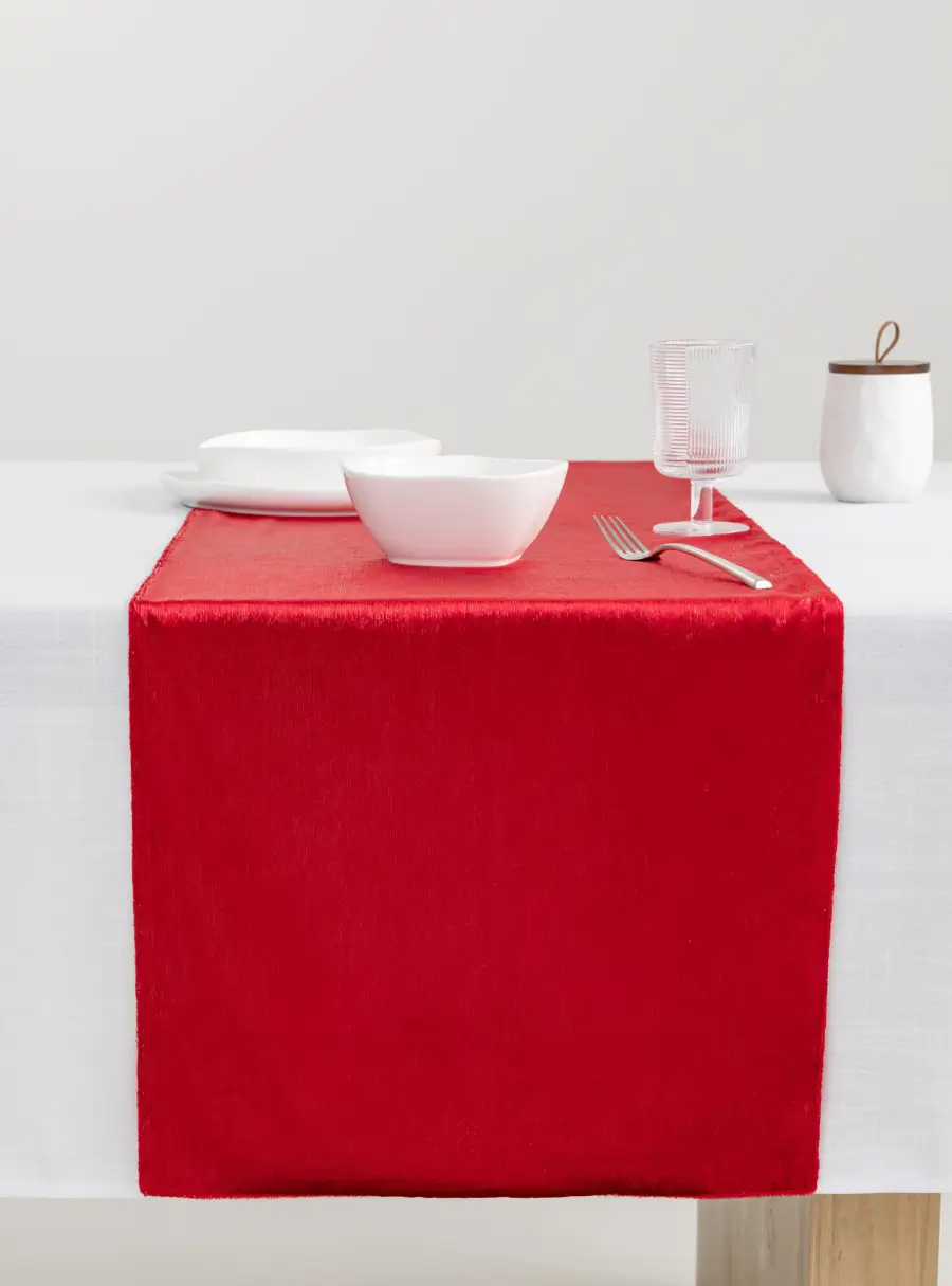 Дорожка настольная, 40х160 см, бархат, красная, Luck gift ,image-0