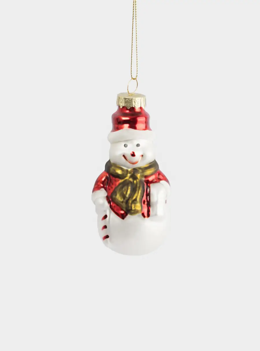 Игрушка елочная, 5х9 см, стекло, белая, Снеговик с тростью, New year ,image-0