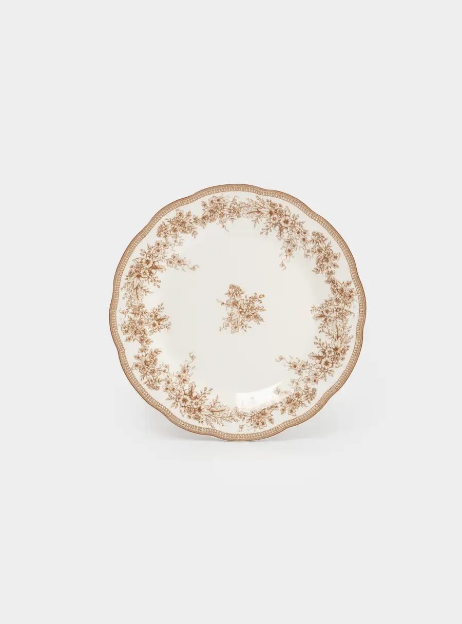 Тарелка обеденная, 26 см, фарфор P, белая, Коричневые цветы, Burgundy ,image-0
