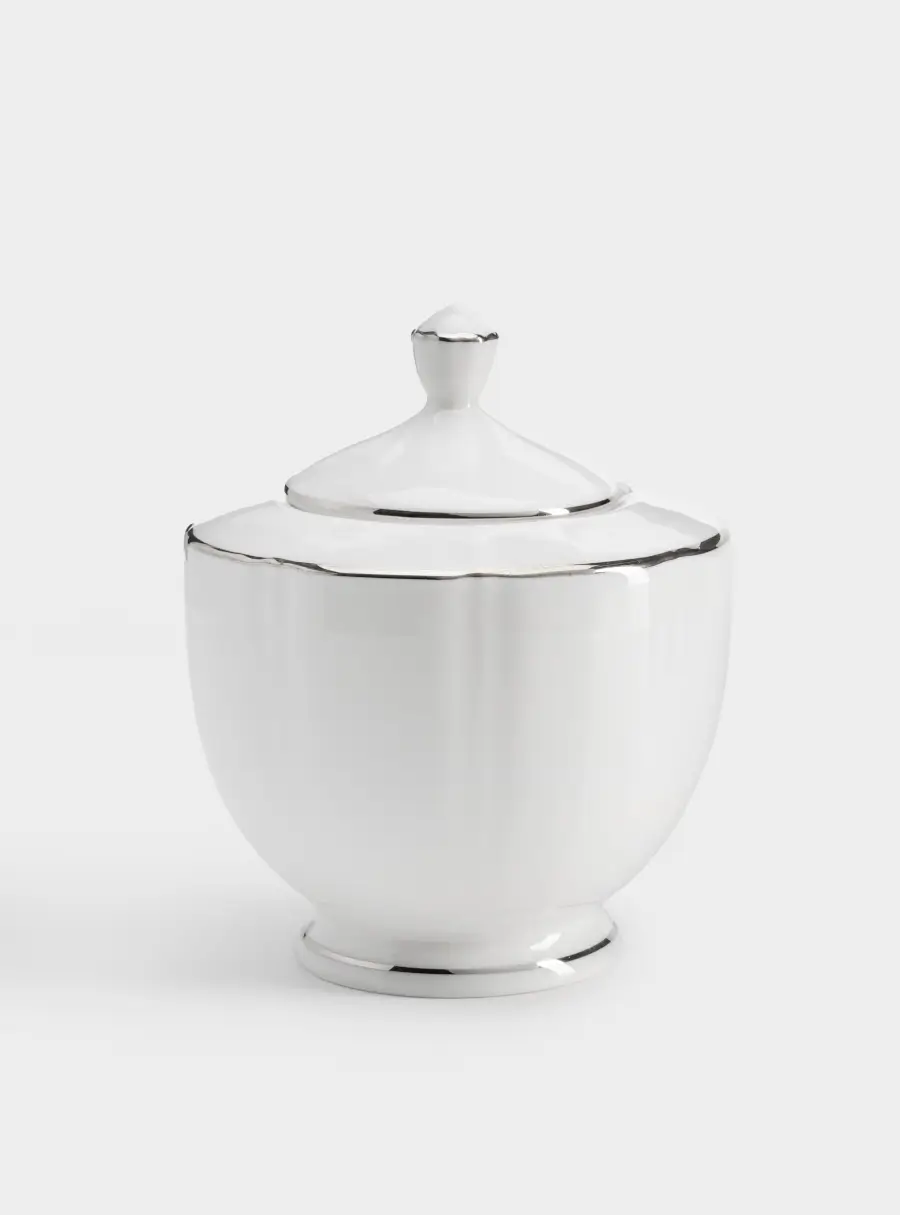 Сахарница, 10,5 см, 250 мл, фарфор F, белая, с серебристым кантом, Lotus silver ,image-0