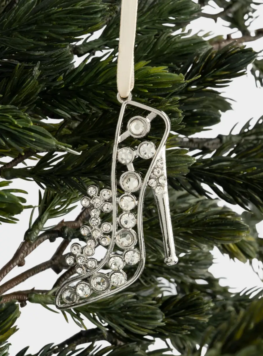 Игрушка елочная, 8 см, металл, серебристая, Туфелька со стразами, Event ,image-3