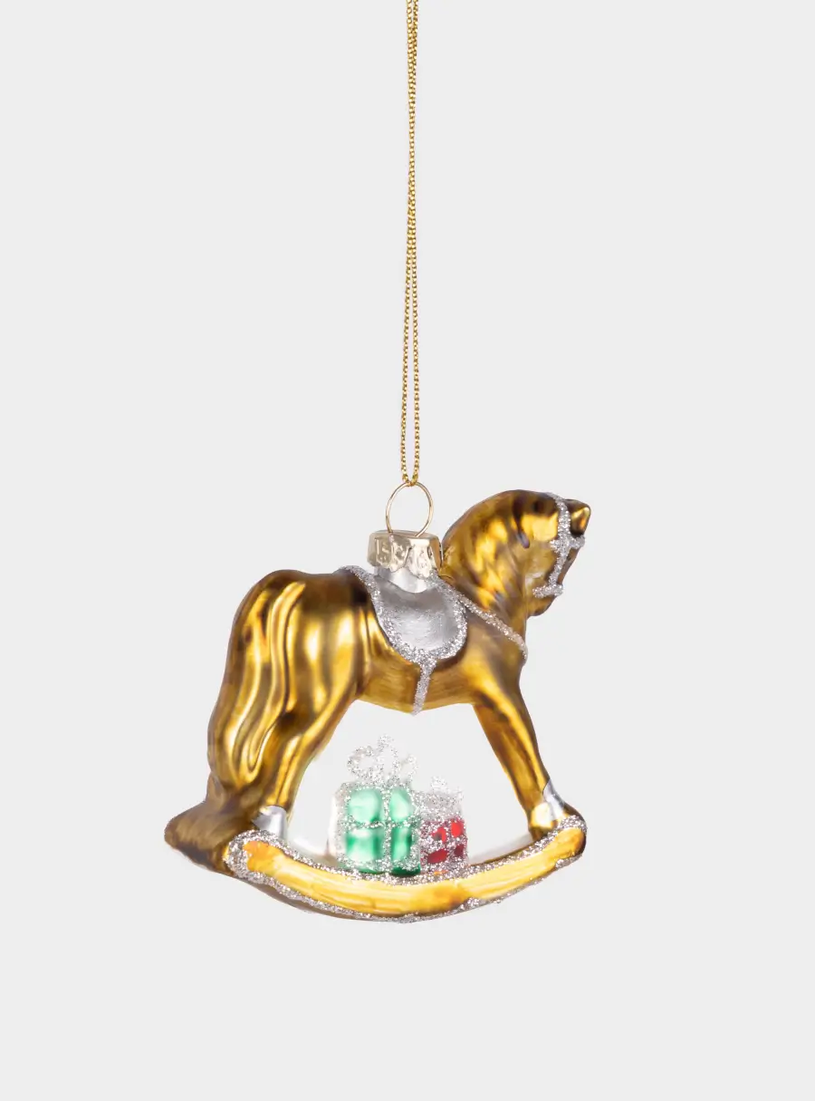 Игрушка елочная, 7 см, стекло, золотистая, Лошадка-качалка, Bright horse ,image-1