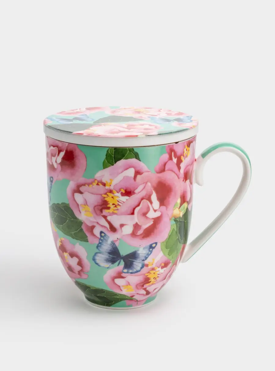 Кружка, 400 мл, с подставкой, Камелии ,image-0