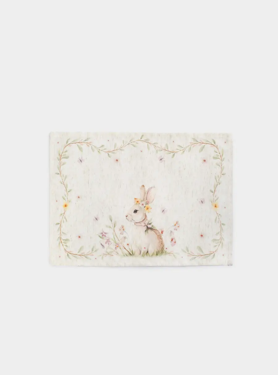 Салфетка под приборы, 30х45 см, полиэстер/лен, бежевая, Кролик в цветах, Easter rabbit ,image-0