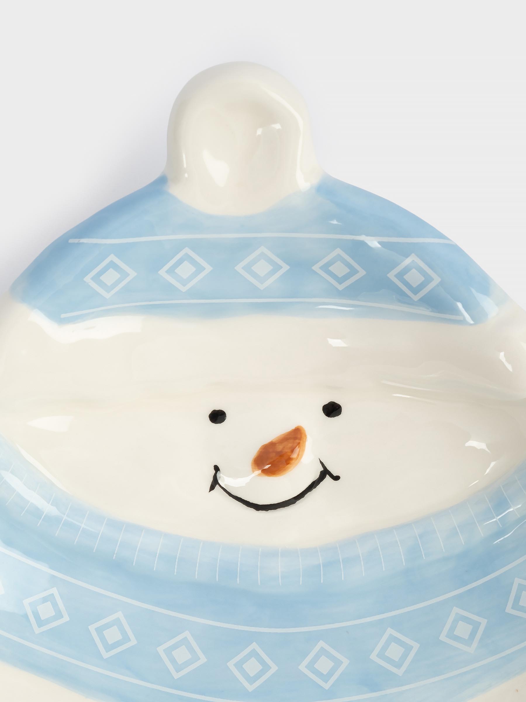 Блюдо, 18x22x4 см, керамика, бело-голубое, Снеговик в шапке и шарфе, Snowman, image-2