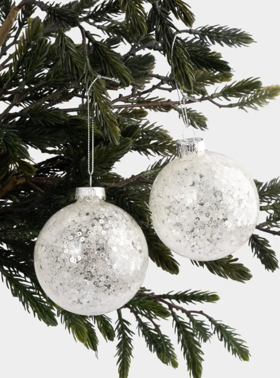 Игрушка елочная, 8 см, 2 шт, стекло/пайетки, серебристая, Шар с узором, New year, image-3