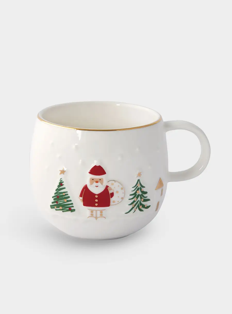 Кружка, 400 мл, фарфор P, белая, с золотым кантом,  Дед Мороз, Let It Snow ,image-0