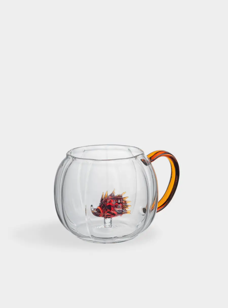 Кружка, 400 мл, стекло Б, янтарная ручка, Тыква с ежиком, Gold pumpkin ,image-2