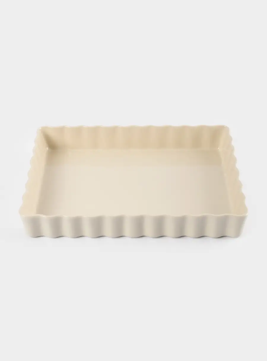 Форма для запекания, 29х21 см, керамика, прямоугольная, бежевая, Ребристый край, Bagel ,image-1
