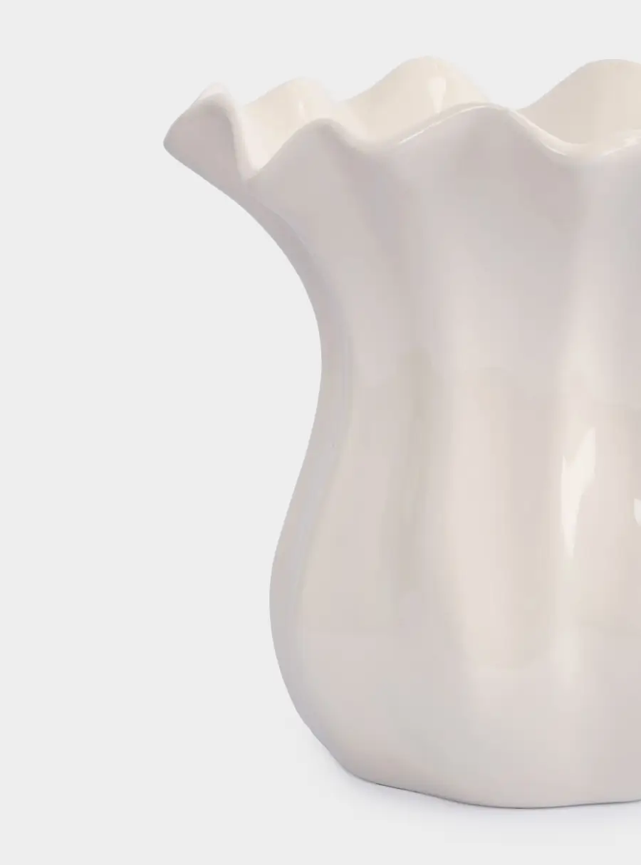 Ваза для цветов, 23 см, керамика, молочная, Волнистый край, Zephyr ,image-3