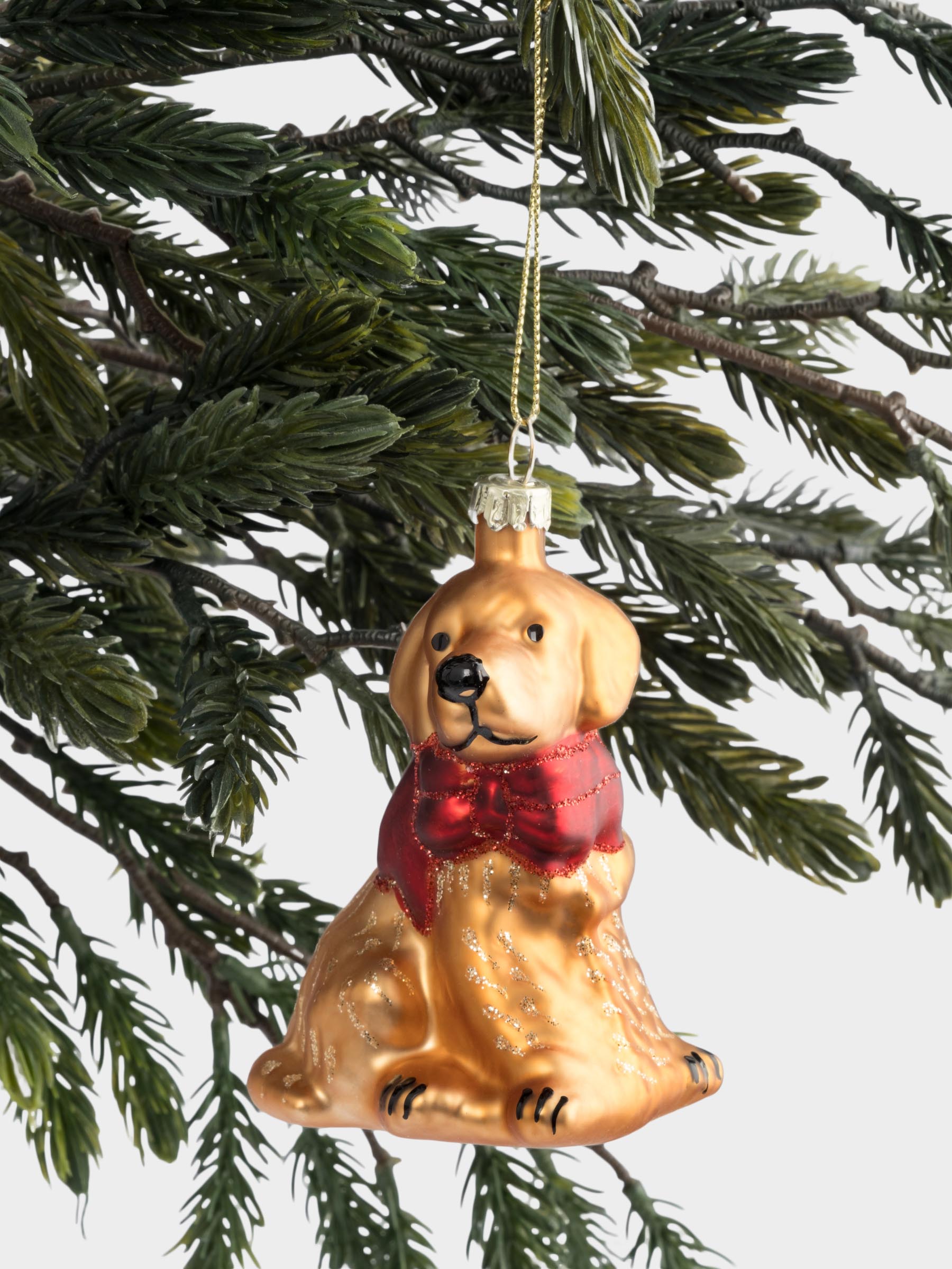 Игрушка елочная, 7х9 см, стекло, золотистая, Собака с бантом, New year, image-4