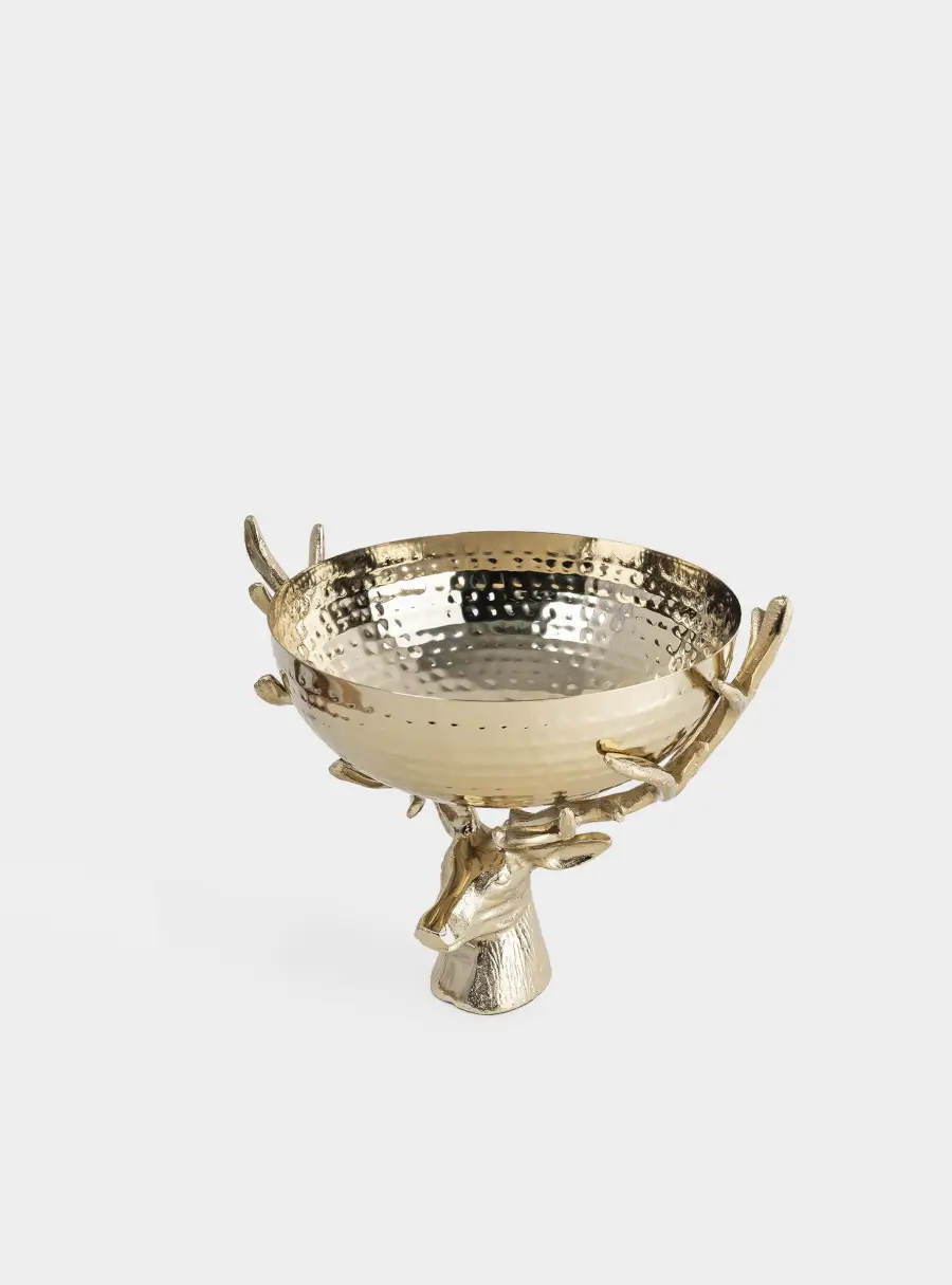 Ваза для фруктов, 26х25 см, на ножке, металл, золотистая, Олень, Maral gold ,image-1