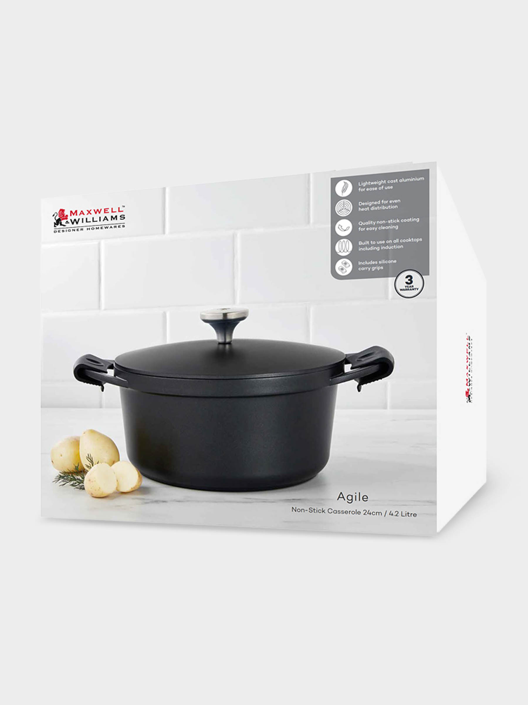 Кастрюля, 24 см, 4.2 л, с крышкой, с покрытием, алюминий, чёрная, Agile, image-4
