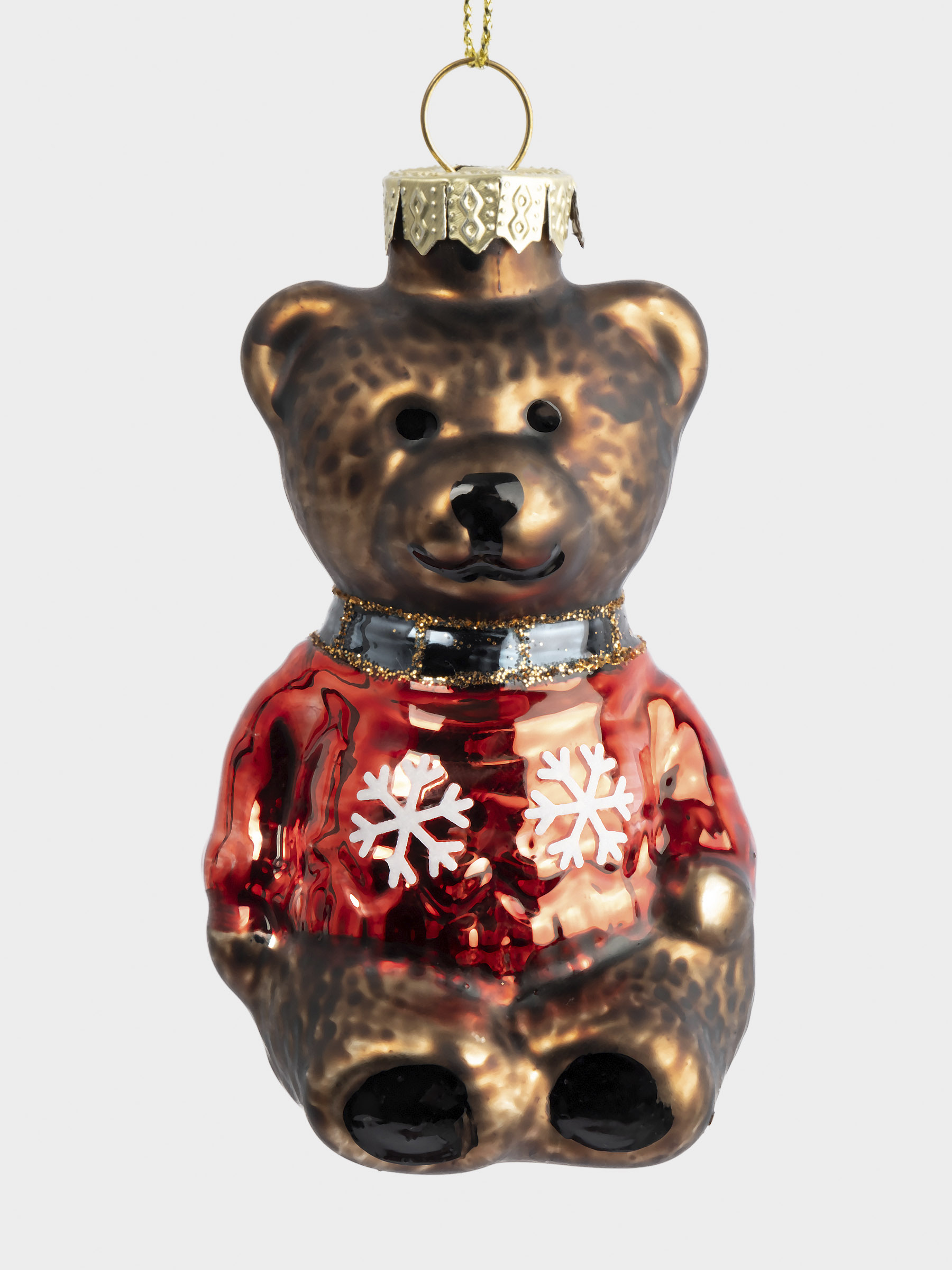 Игрушка елочная, 5х10 см, стекло, коричневая, Мишка в свитере, New year, image-0