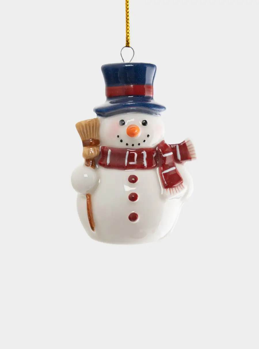 Игрушка елочная, 6 см, фарфор P, Снеговик в шляпе и шарфе, New Year ,image-0
