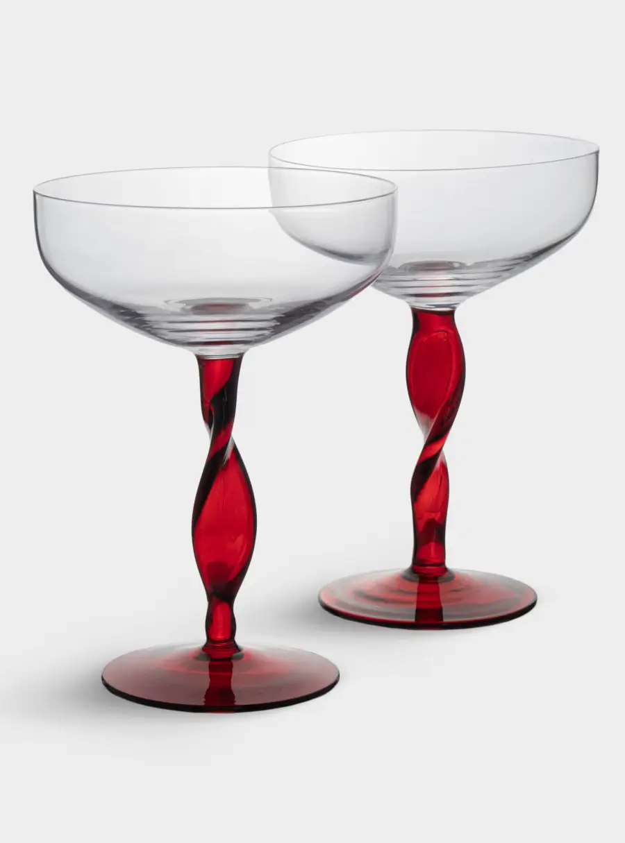 Бокал-креманка для шампанского, 370 мл, 2 шт, стекло, красная ножка, Villalago, image-5