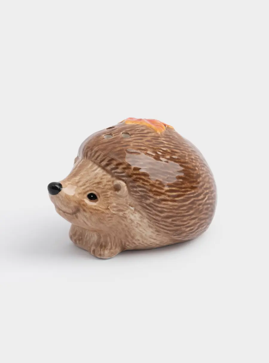 Емкость для соли или перца, 5 см, керамика, коричневая, Еж с листом, Autumn forest ,image-0