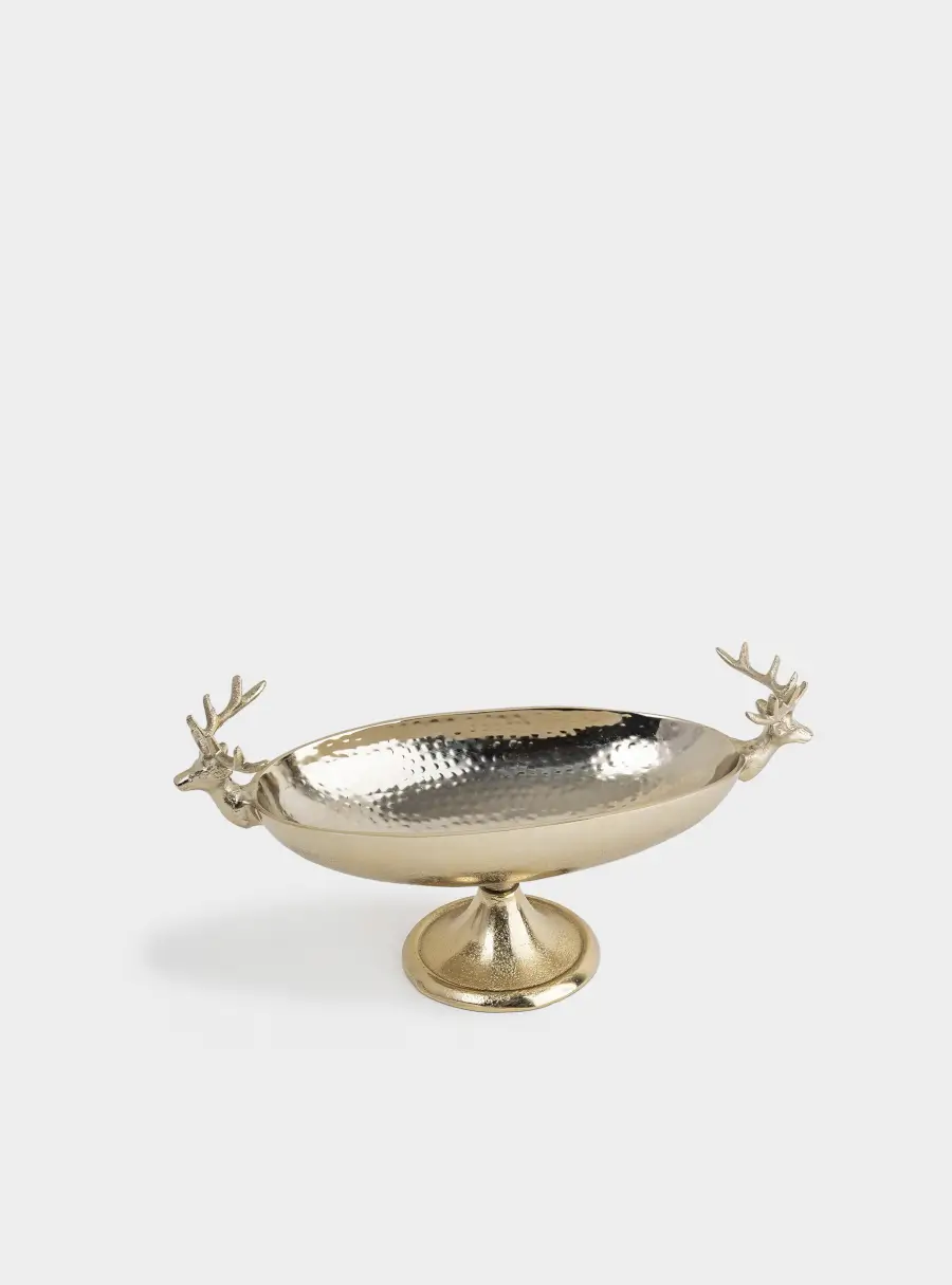 Блюдо на ножке, 35х19 см, металл, золотистое, Олени, Maral gold ,image-1