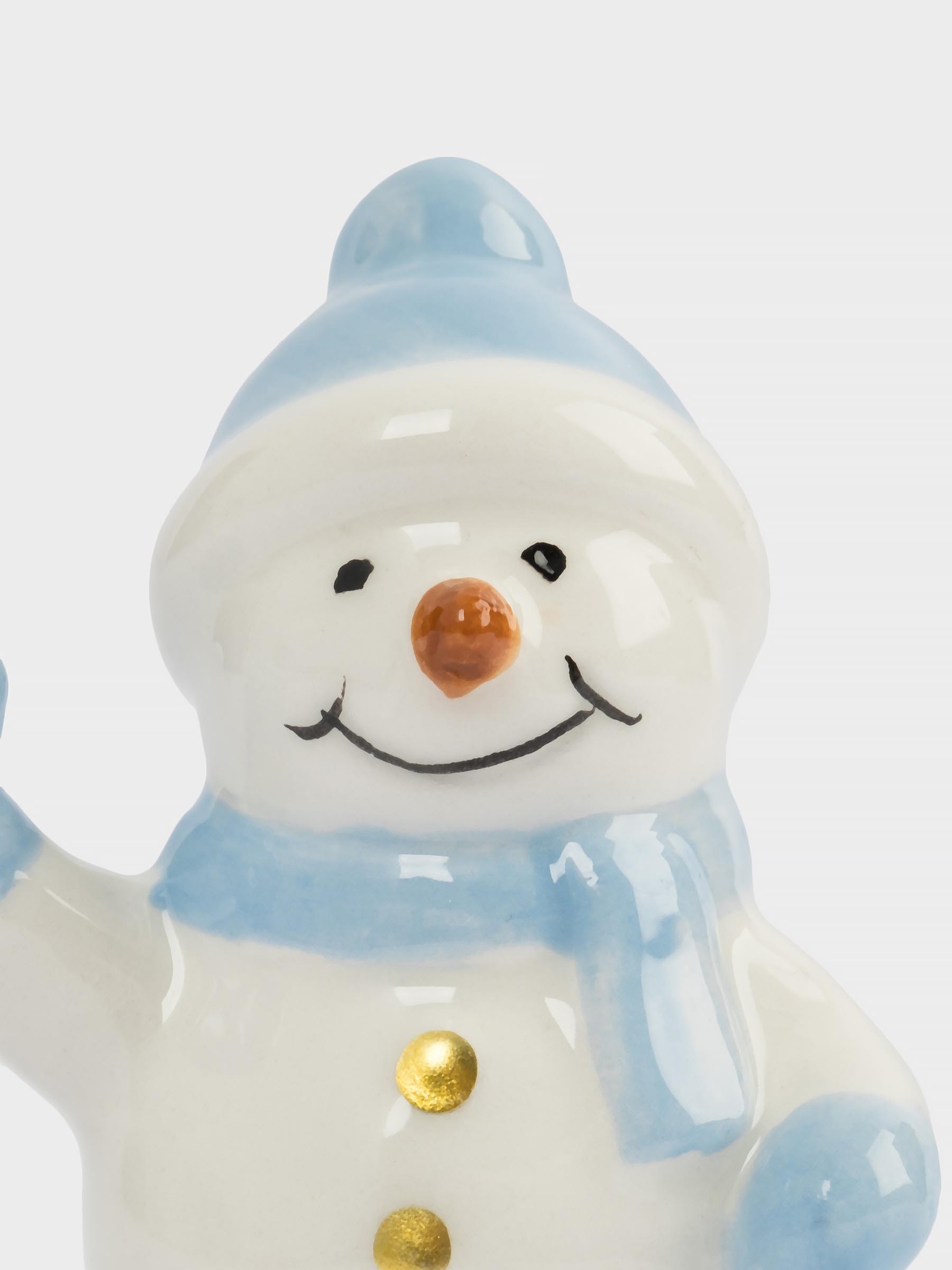 Статуэтка, 6 см, керамика, бело-голубая, Снеговик в шапке и шарфе, Snowman, image-4