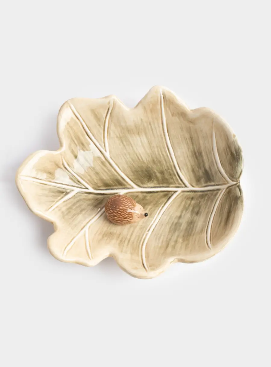 Блюдо, 20х17 см, керамика, зеленое, Еж на листе, Autumn forest, image-2