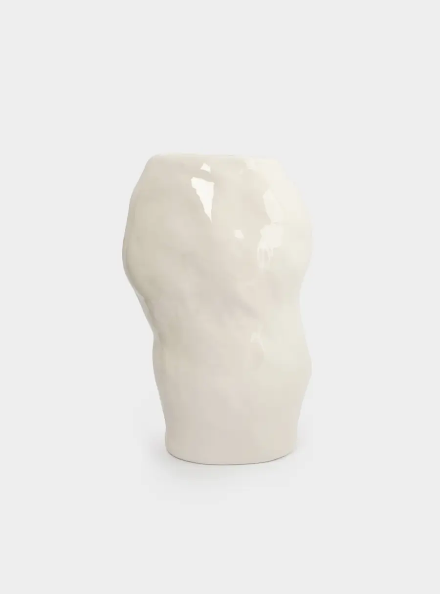 Ваза для цветов, 28 см, керамика, молочная, Мятый эффект, Barkhan, image-4