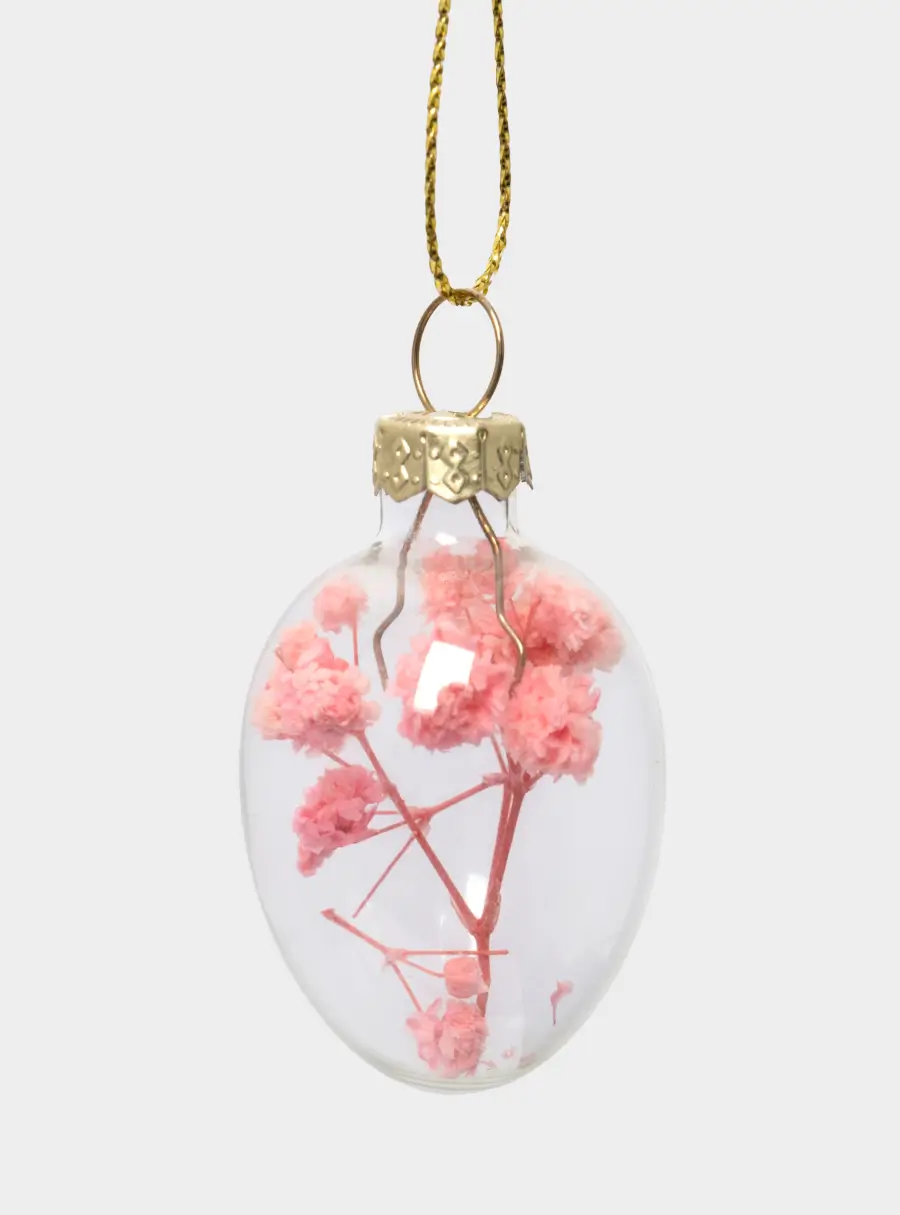 Подвеска декоративная, 3х4 см, с сухоцветами, стекло, розовая, Яйцо пасхальное, Interior Easter ,image-0