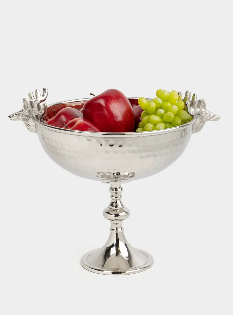 Блюдо на ножке, 26х32 см, металл, серебристое, Олени, Maral grey, image-6