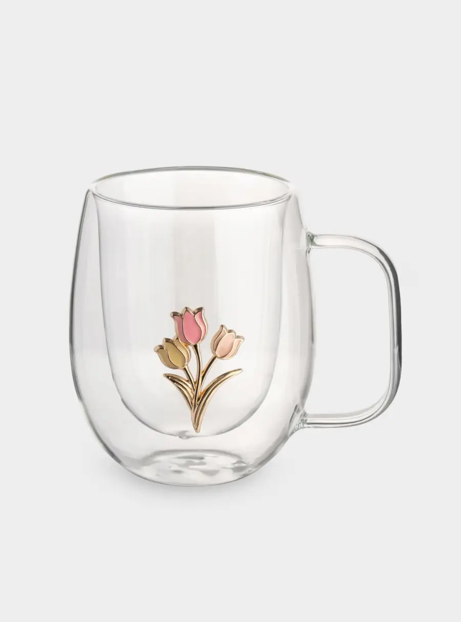 Кружка, 330 мл, стекло Б/металл, Тюльпаны, Wind-deco ,image-1