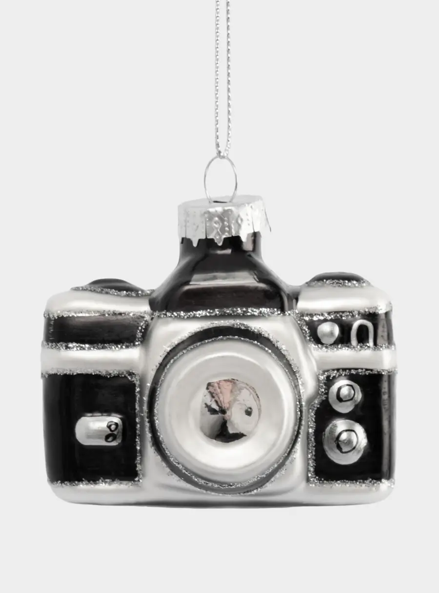 Игрушка елочная, 7х5 см, стекло, черно-белая, Фотоаппарат, New year, image-1