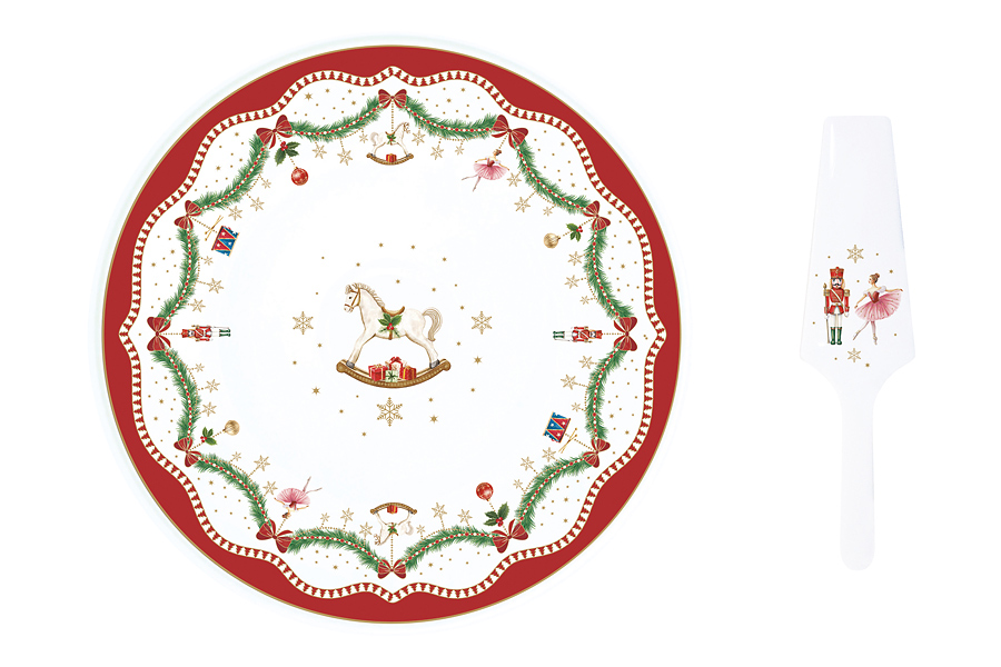 Блюдо, 32 см, с лопаткой, фарфор P, белое, Новогодняя гирлянда, Magie de Noel