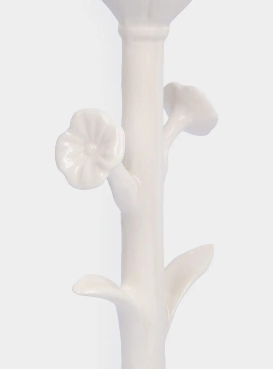 Подсвечник, 20 см, для тонкой свечи, на ножке, керамика, молочный, Цветок, image-4