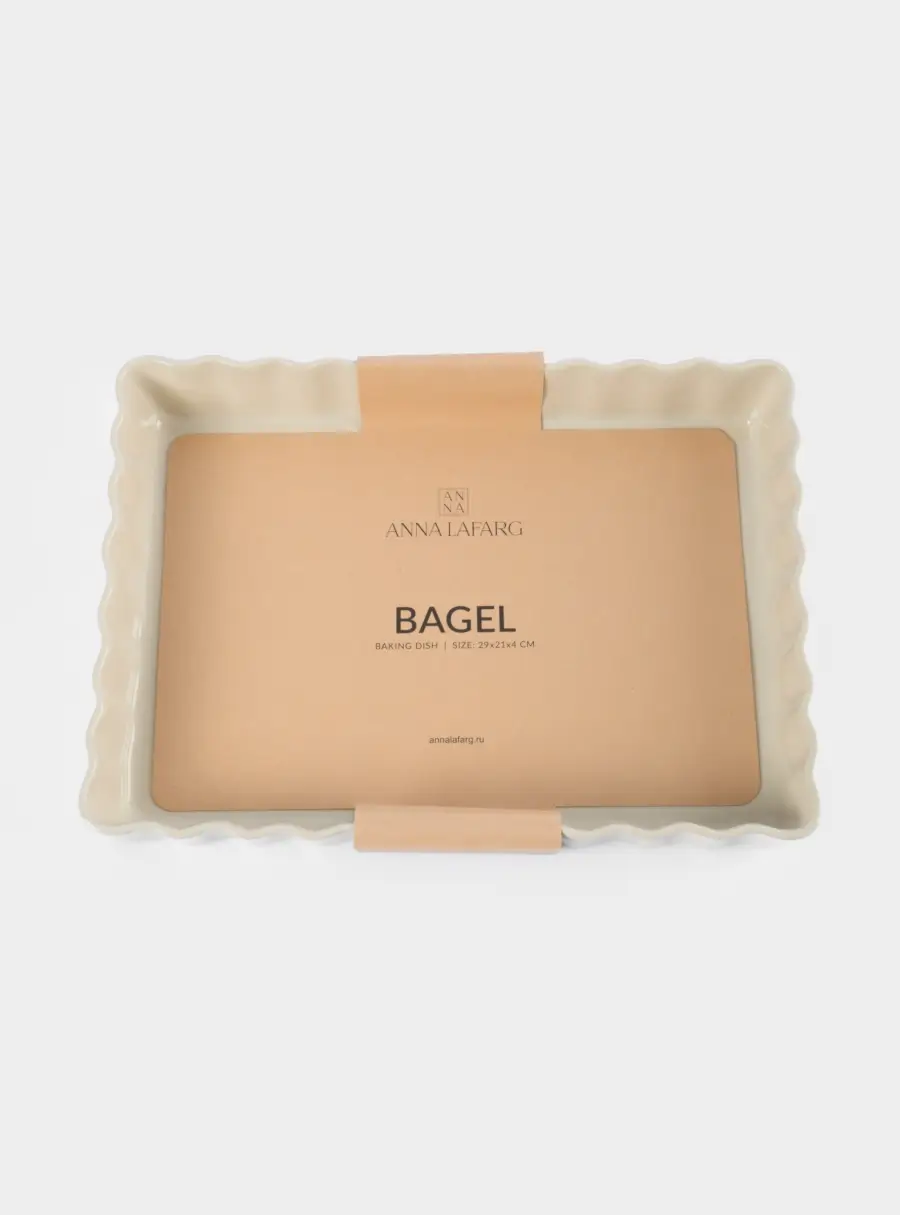 Форма для запекания, 29х21 см, керамика, прямоугольная, бежевая, Ребристый край, Bagel, image-4