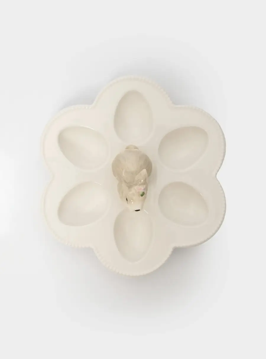 Блюдо пасхальное, 22х9 см, 6 отд, молочно-серое, Кролик с цветами, Brown Rabbit ,image-3