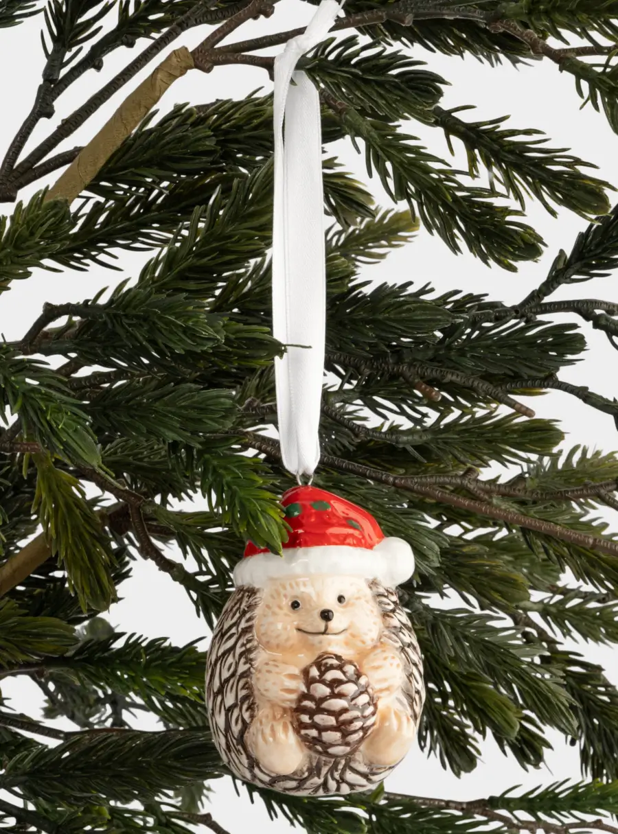 Игрушка елочная, 8 см, керамика, коричневая, Еж с шишкой, New year ,image-3
